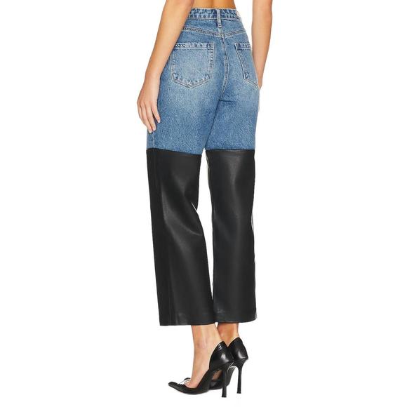 NEW BLANKNYC ribcage straight leg denim with faux leather pants in light blue an - Picture 3 of 4